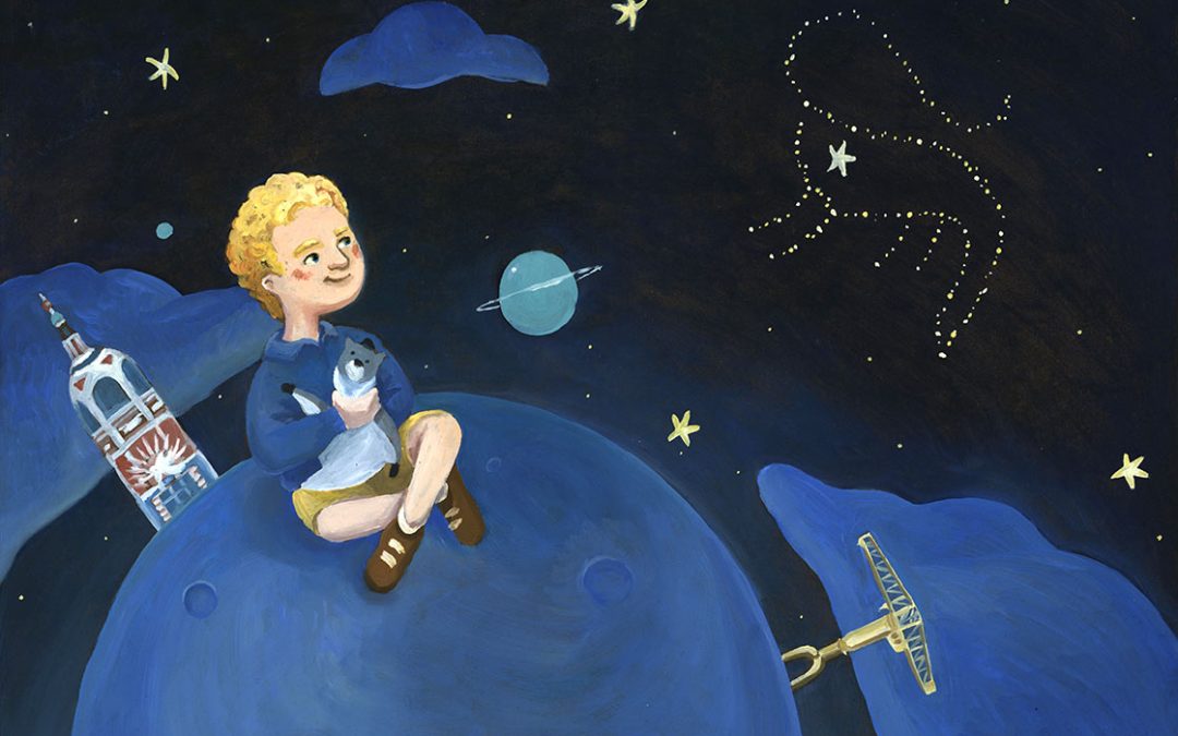 Petit garçon et les étoiles, illustration sur commande | Tiphaine Boilet illustratrice jeunesse