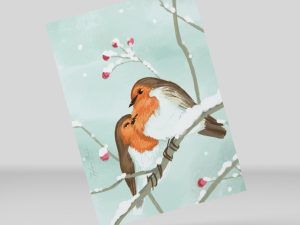 carte rouges-gorges câlin hiver illustration Tiphaine Boilet illustratrice jeunesse Nantes