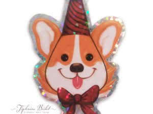 stickers corgi mignon chien prêt à faire la fête autocollant Tiphaine Boilet illustratrice Nantes