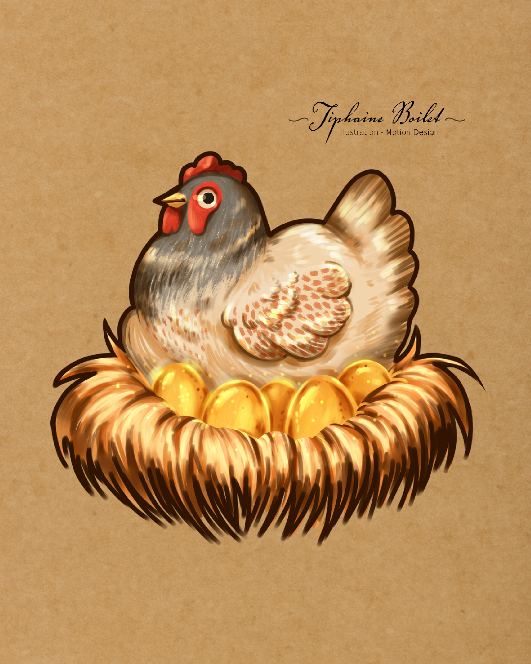 poule œufs d'or illustration digitale Tiphaine Boilet illustratrice freelance Nantes