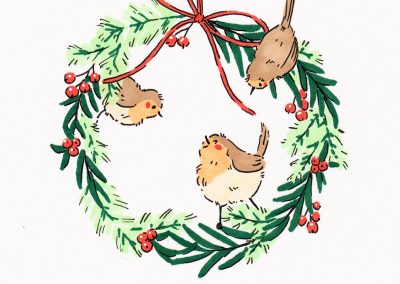 Joyeux Noël illustration rouges-gorges Tiphaine Boilet illustratrice Nantes