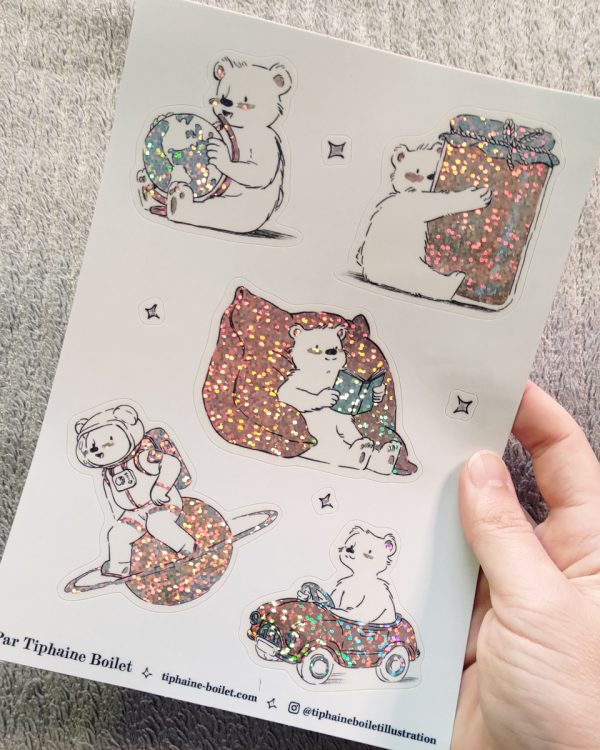 planche stickers petit ours mignon illustration Tiphaine Boilet illustratrice jeunesse Nantes Angers